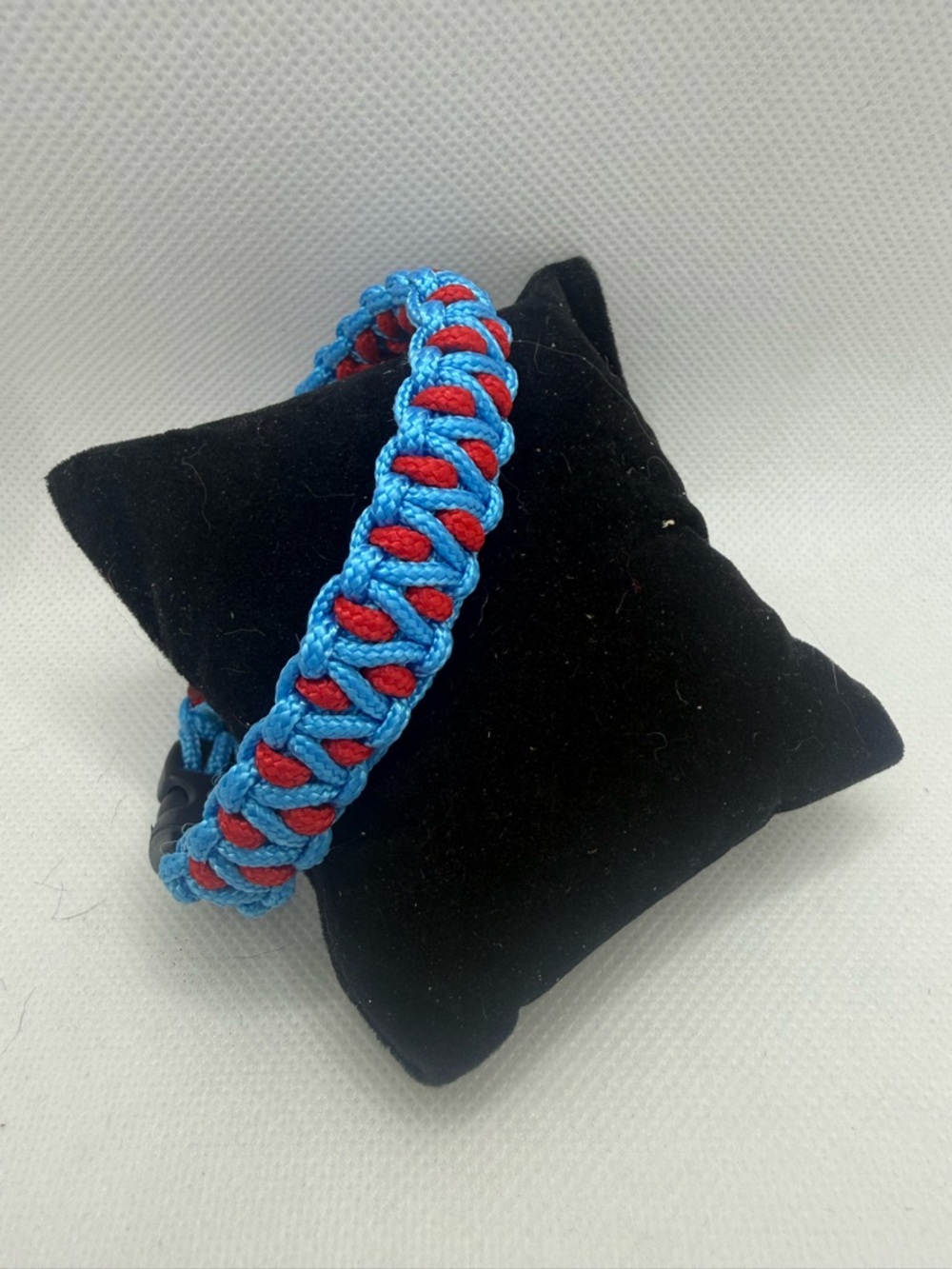 Handmade Light Blue & Red Paracord Bracelet with Side Release Buckle
